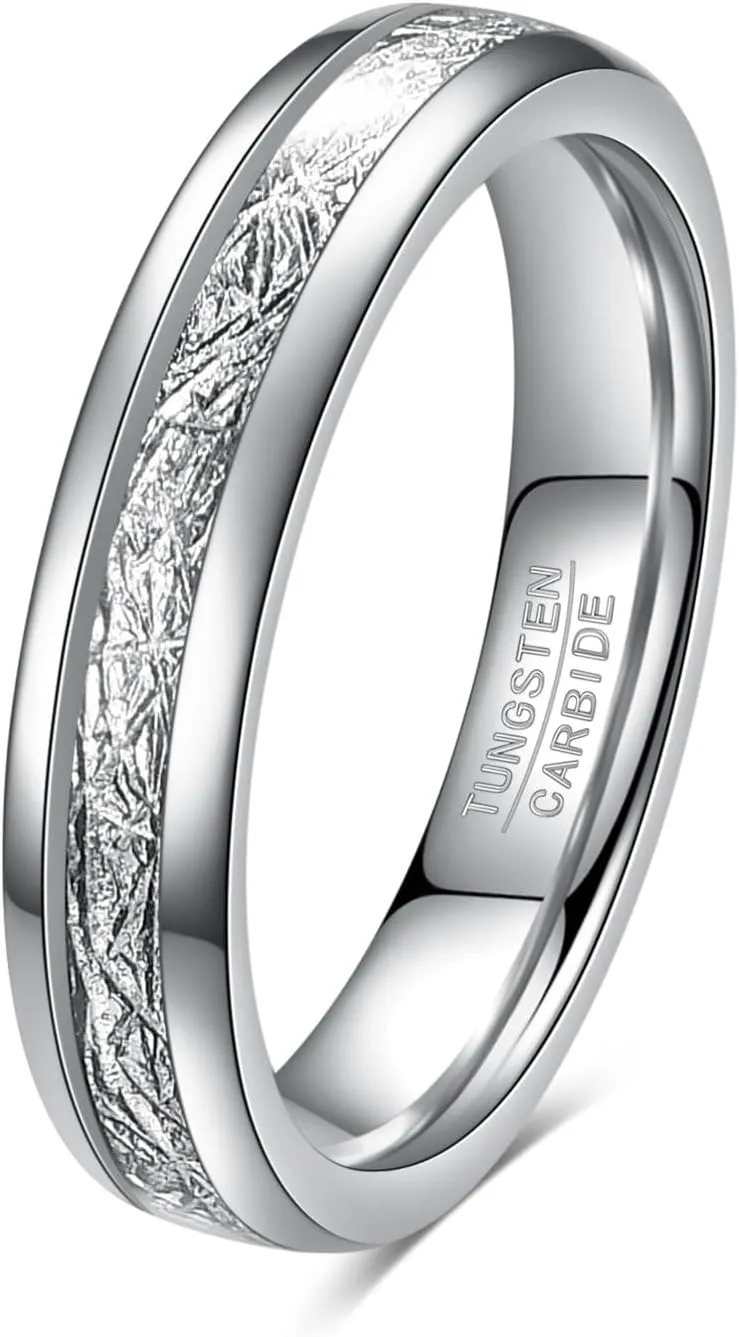 4mm 6mm Imitated Meteorite Tungsten Carbide Ring For Men Women Carbon Fiber Inlay Silver Wedding Band Ring Comfort Fit Size 6-12