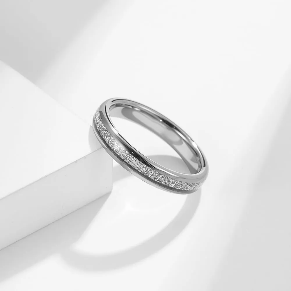 4mm 6mm Imitated Meteorite Tungsten Carbide Ring For Men Women Carbon Fiber Inlay Silver Wedding Band Ring Comfort Fit Size 6-12