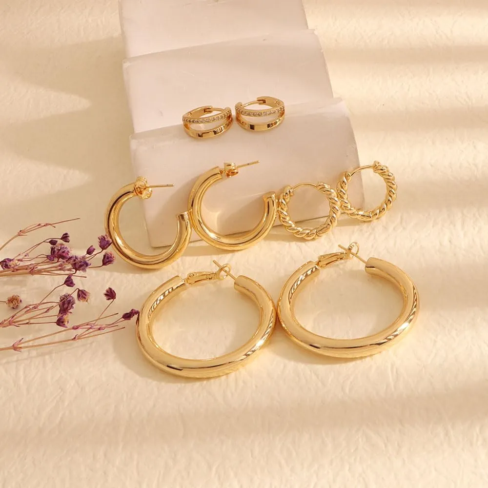 4PCS Gold Hoop Earrings for Women Trendy Set Hypoallergenic Twisted Chunky Huggie 14K Gold Plated Stainless Steel Small Hoop Earring Jewelry for Gifts