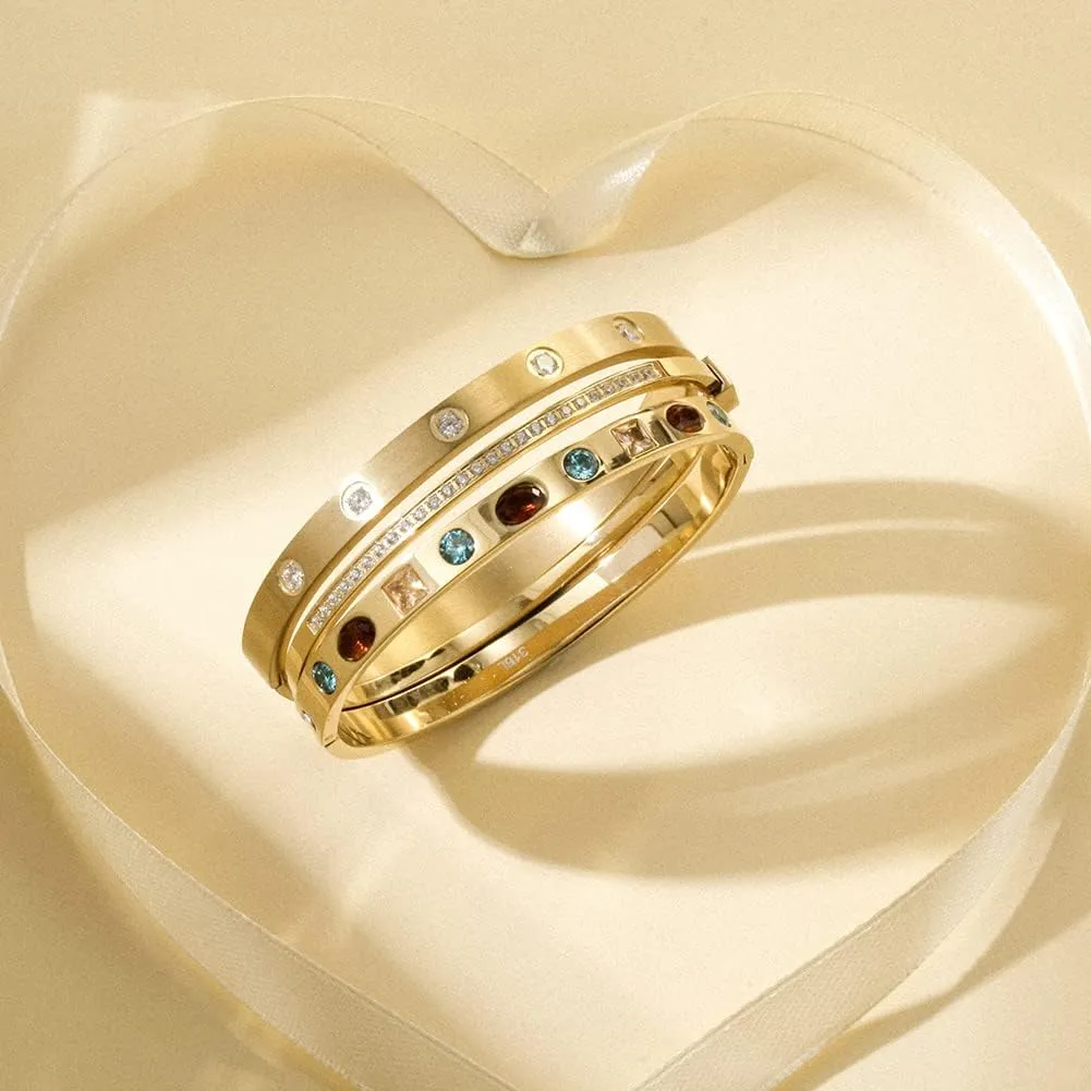 5 Crystal Diamond Classic Cuff Bangle Chunky Bracelet Clasp Wristband Bracelet for Women Zirconia Diamond Simplicity Polished Friendship Bangle for Men Jewelry