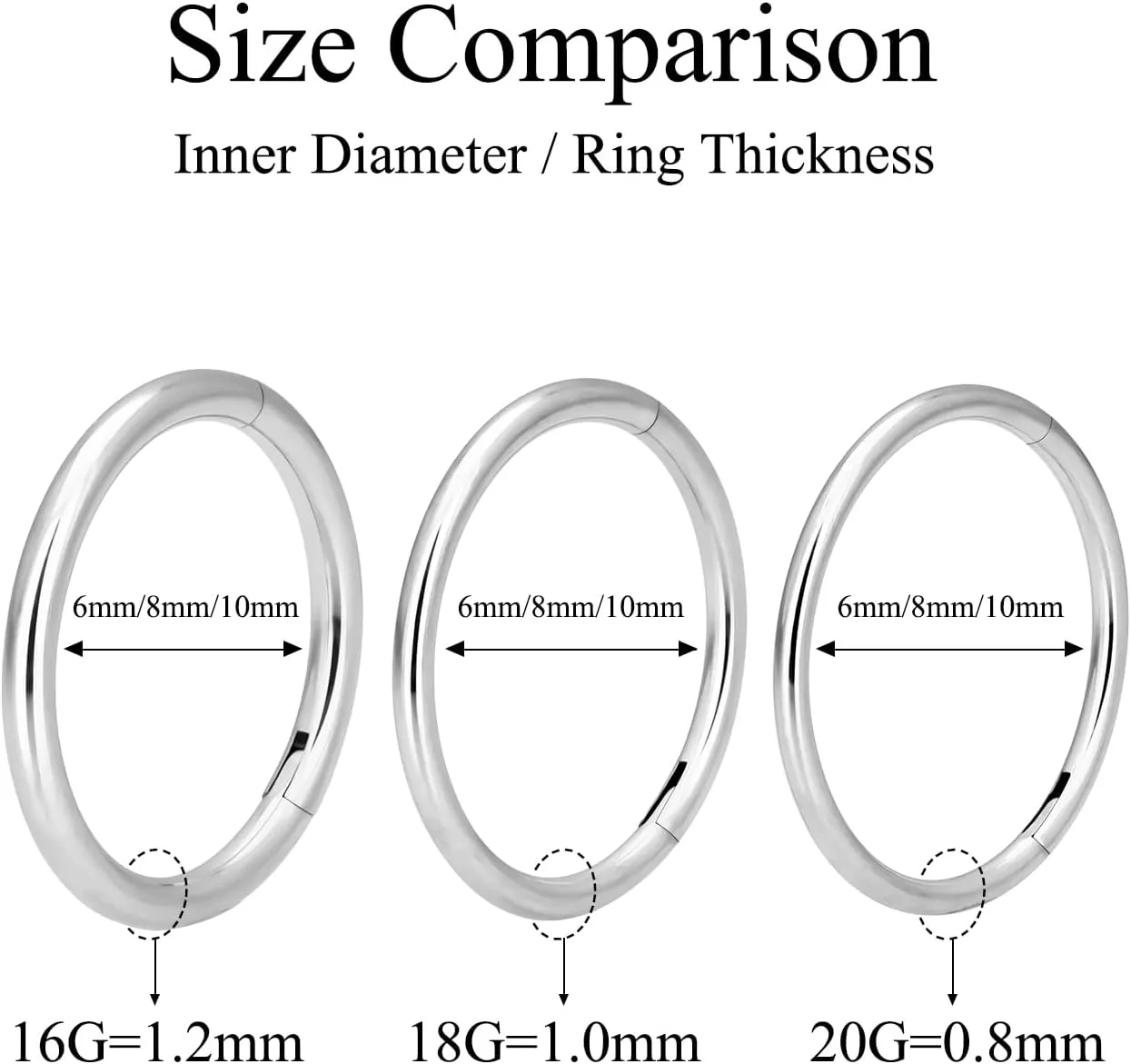 5 Pcs G23 Titanium Nose Rings Hoops 16G/18G/20G Septum Ring Seamless Hypoallergenic Piercing Jewelry 6mm/8mm/10mm