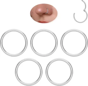 5 Pcs G23 Titanium Nose Rings Hoops 16G/18G/20G Septum Ring Seamless Hypoallergenic Piercing Jewelry 6mm/8mm/10mm