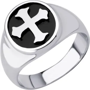 555Jewelry Stainless Steel Rings Men Holy Cross Ring for Men Black Enamel Mens Ring Christian Signet Rings for Men Pinky Thumb Religious Rings US Size 7-13