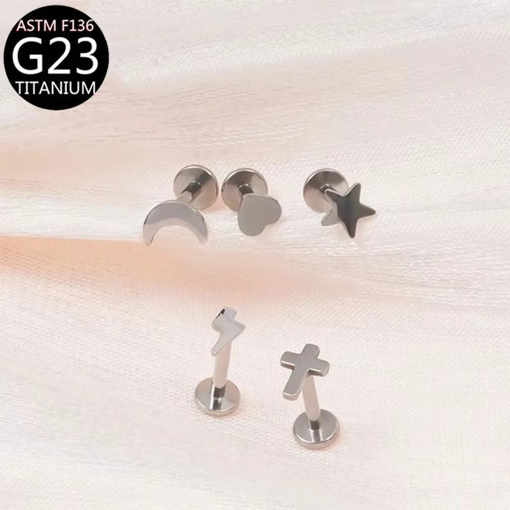 5Pcs 16G G23 Titanium Labret Monroe Lip Rings Small Heart Star Moon Cross Cartilage Earrings Studs Minimalist Conch Helix Tragus Piercing Jewelry 6/8/10mm