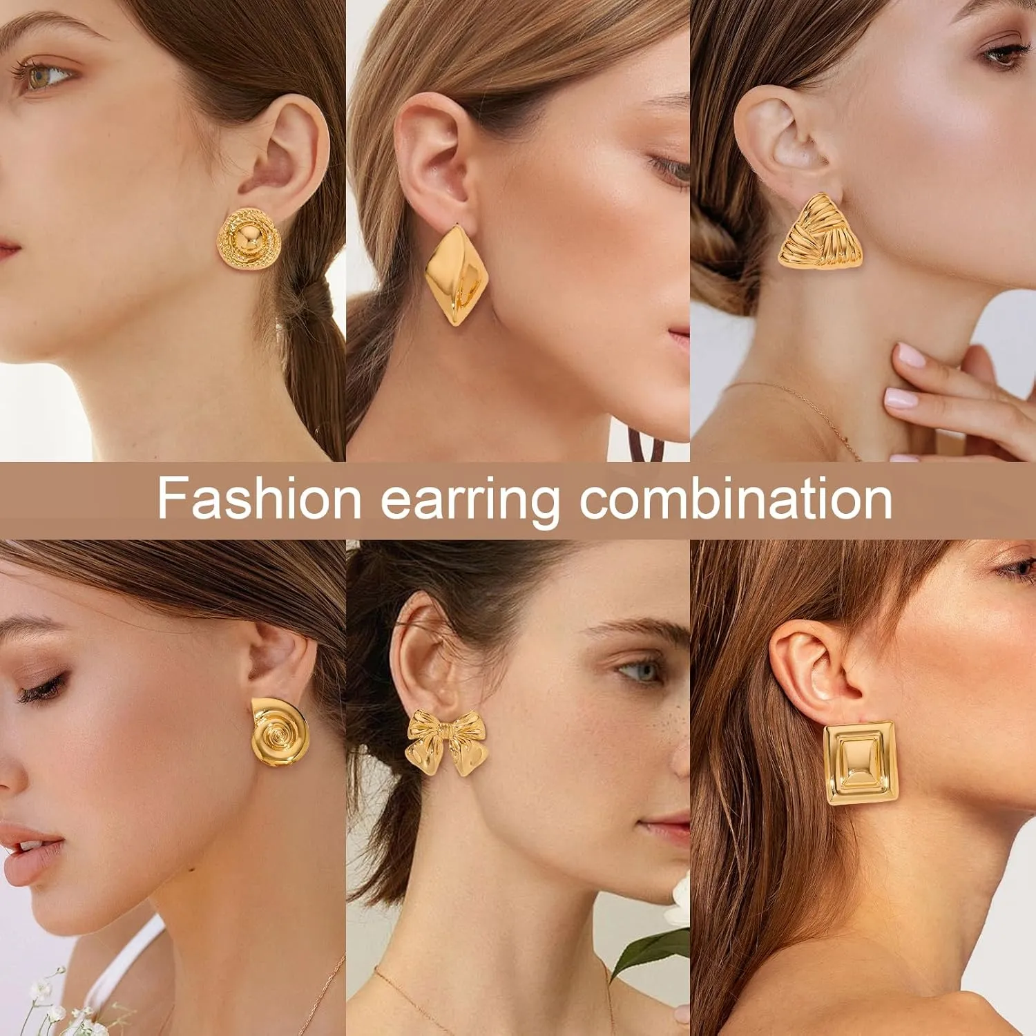 6 Pairs Gold Stud Earrings for Women Chunky Stud Earrings Set Jewelry Gifts