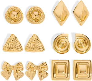 6 Pairs Gold Stud Earrings for Women Chunky Stud Earrings Set Jewelry Gifts