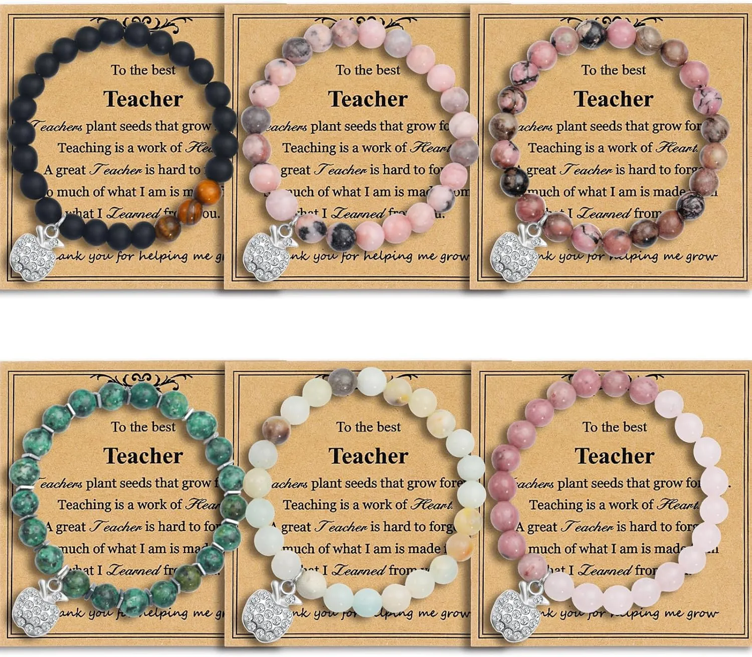 6 Pcs Teacher Appreciation Gifts, Stretch Bracelet for Teachers Day Birthday Christmas Retirement Thank You Gifts for Teacher in Bulk