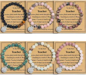 6 Pcs Teacher Appreciation Gifts, Stretch Bracelet for Teachers Day Birthday Christmas Retirement Thank You Gifts for Teacher in Bulk