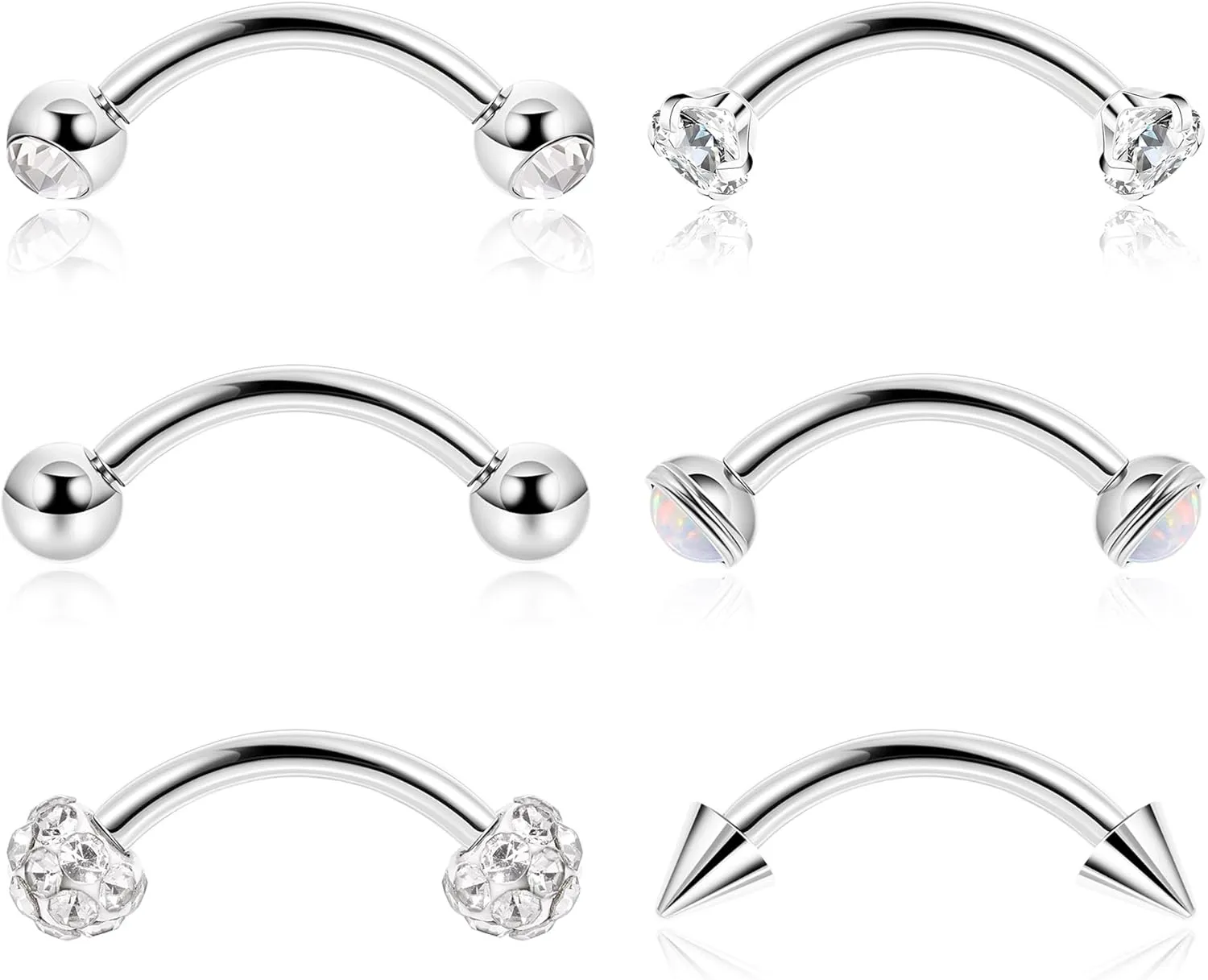 6Pcs 16G G23 Pure Titanium Eyebrow Rings for Women Men Daith Rook Earrings Eyebrow Studs Curved Barbell Tragus Rook Piercing Jewelry Snake Eyes Tongue Rings 6mm/8mm/10mm/12mm