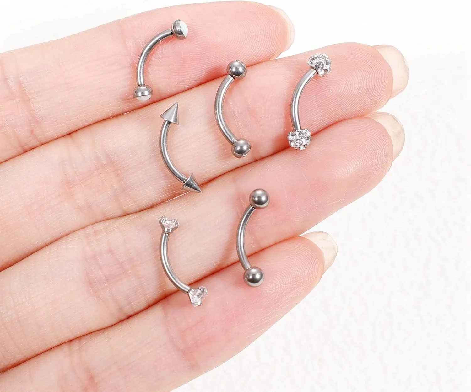 6Pcs 16G G23 Pure Titanium Eyebrow Rings for Women Men Daith Rook Earrings Eyebrow Studs Curved Barbell Tragus Rook Piercing Jewelry Snake Eyes Tongue Rings 6mm/8mm/10mm/12mm
