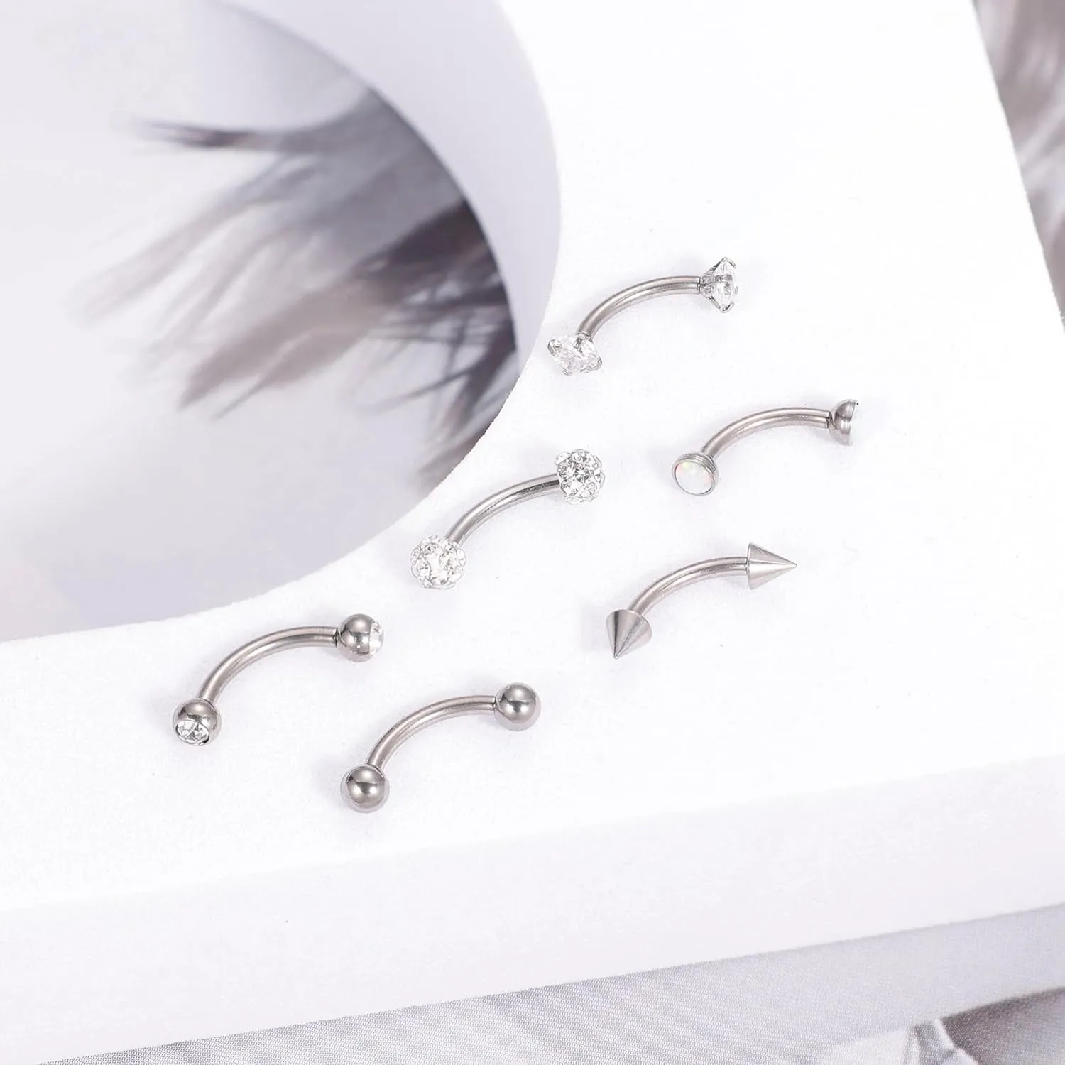 6Pcs 16G G23 Pure Titanium Eyebrow Rings for Women Men Daith Rook Earrings Eyebrow Studs Curved Barbell Tragus Rook Piercing Jewelry Snake Eyes Tongue Rings 6mm/8mm/10mm/12mm