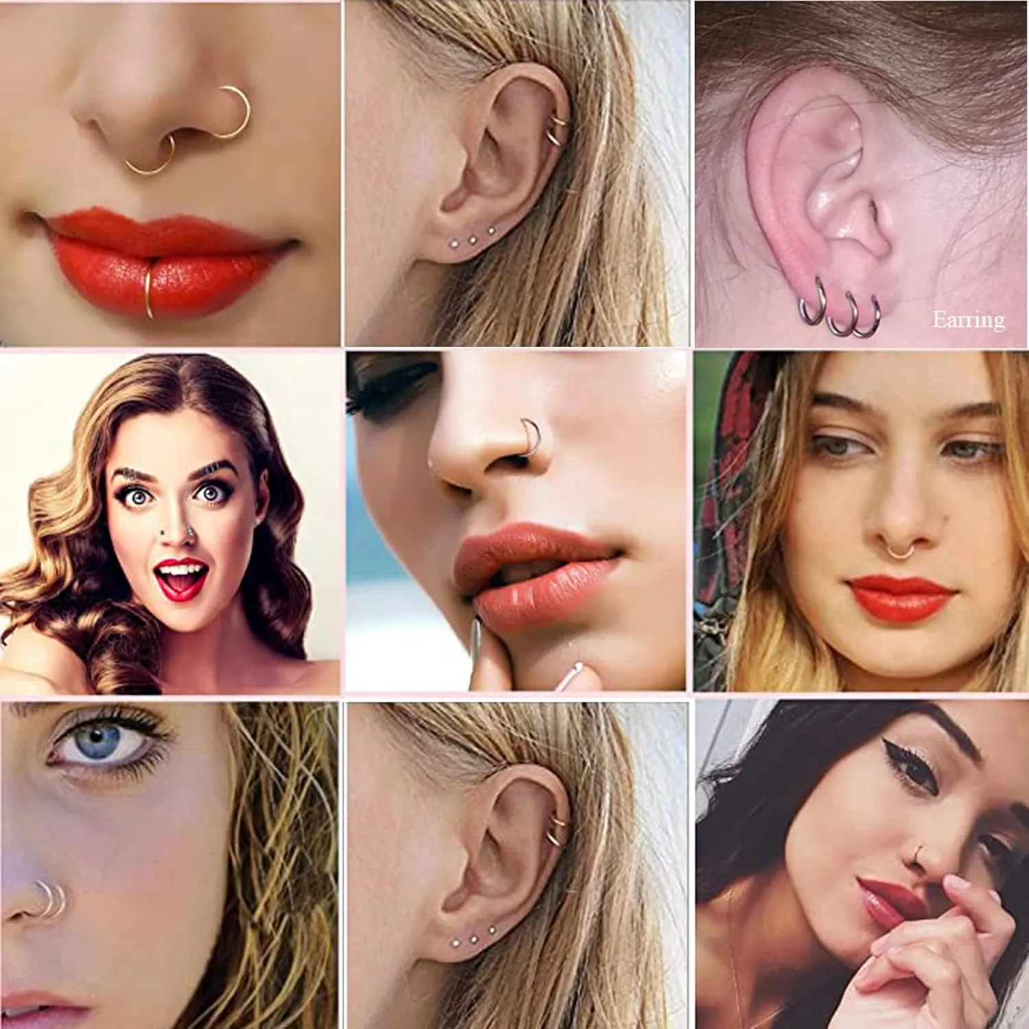 6pcs G23 Titanium Septum Rings 16G Diameter 6mm/8mm/10mm Hinged Nose Ring Hoops for Women Men Girls Cartilage Hoop Earrings Body Piercing Rings Black/Silver/Gold/Rose Gold Lip Rings