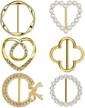 6PCS Silk Scarf Ring Clip T-shirt Tie Clips for Women Fashion Metal Ring Scarves Clasp Waist Buckle for Shirts Clothing Gold Zinc Alloy Pearl Clothing Ring Wrap Holder with 1 Exquisite Box