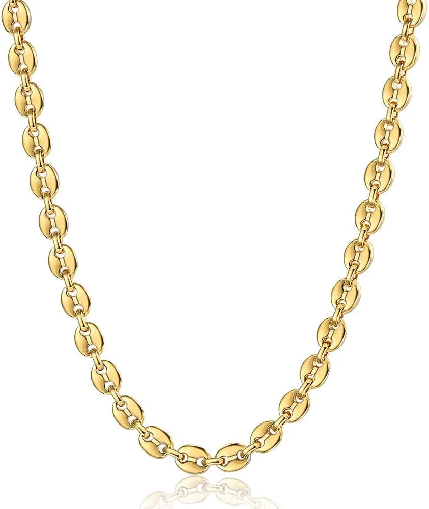 7/9/11mm Gold Plated Stainless Steel Marina Coffee Beans Link Chain Necklace for Men Women 18-24inch