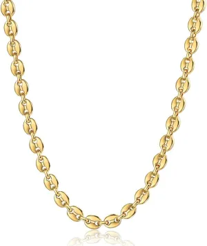 7/9/11mm Gold Plated Stainless Steel Marina Coffee Beans Link Chain Necklace for Men Women 18-24inch