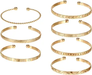 7PCS Open Gold Bangles for Women, Adjustable Bangles Bracelets Multi Layer Stackable Cuff Bracelet Set Gold Bracelet Stack for Women