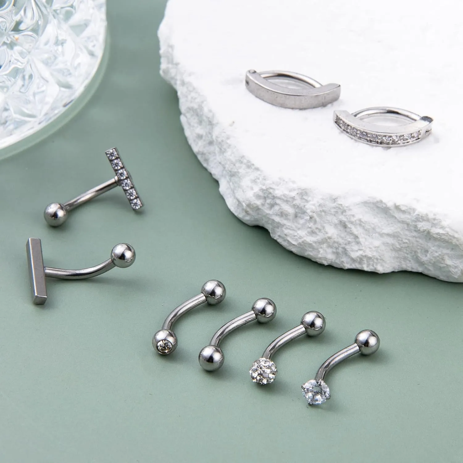 8PCS 14G Clicker Belly Button Rings for Women Stainless Steel Navel Rings Reverse Tiny Belly Rings Body Piercing Set