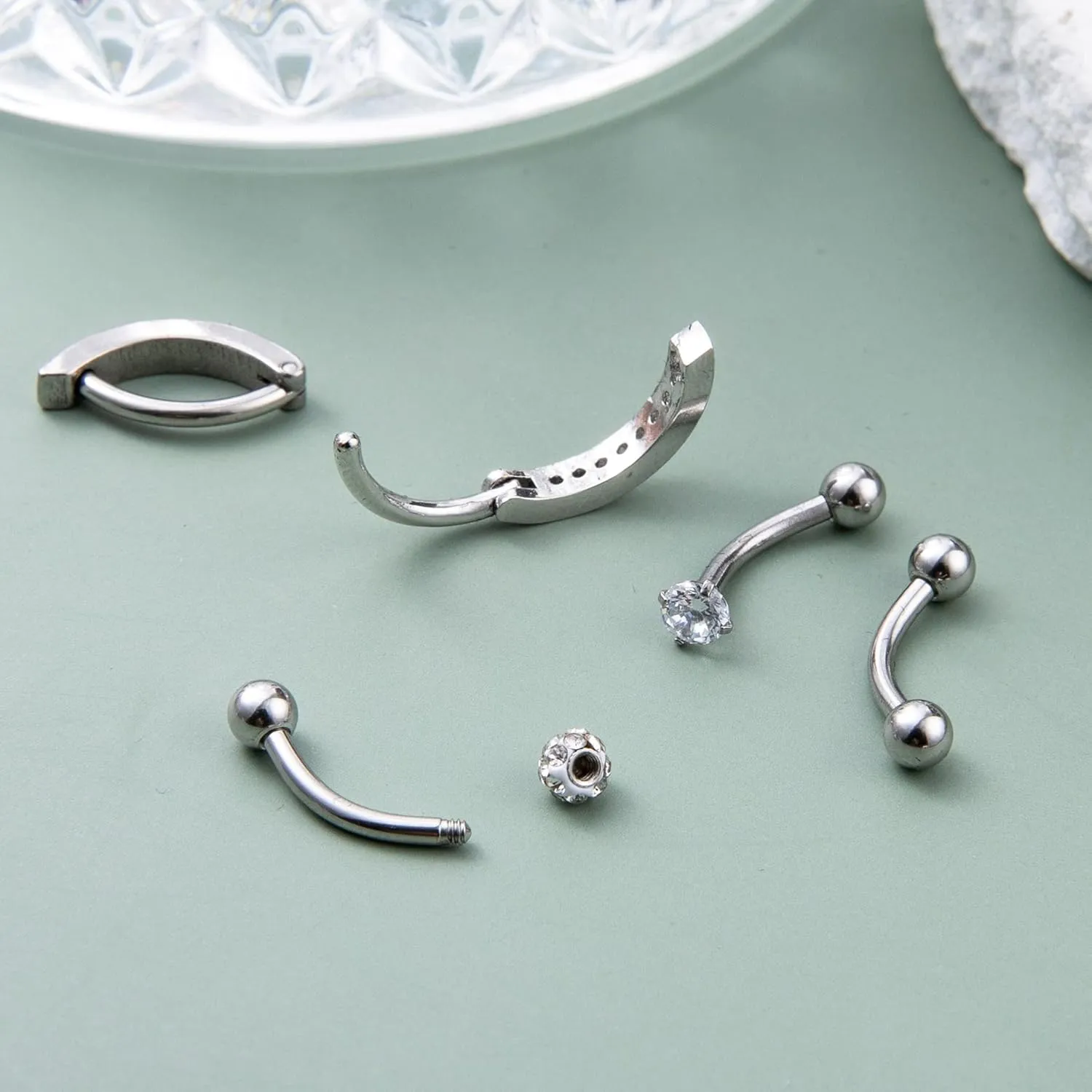8PCS 14G Clicker Belly Button Rings for Women Stainless Steel Navel Rings Reverse Tiny Belly Rings Body Piercing Set