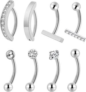 8PCS 14G Clicker Belly Button Rings for Women Stainless Steel Navel Rings Reverse Tiny Belly Rings Body Piercing Set
