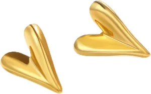 8YEARS Gold Heart Earrings for Women, 18K Gold Plated Chunky Heart Statement Dangle Drop Earrings, Gold Heart Stud Earrings Jewelry Gifts