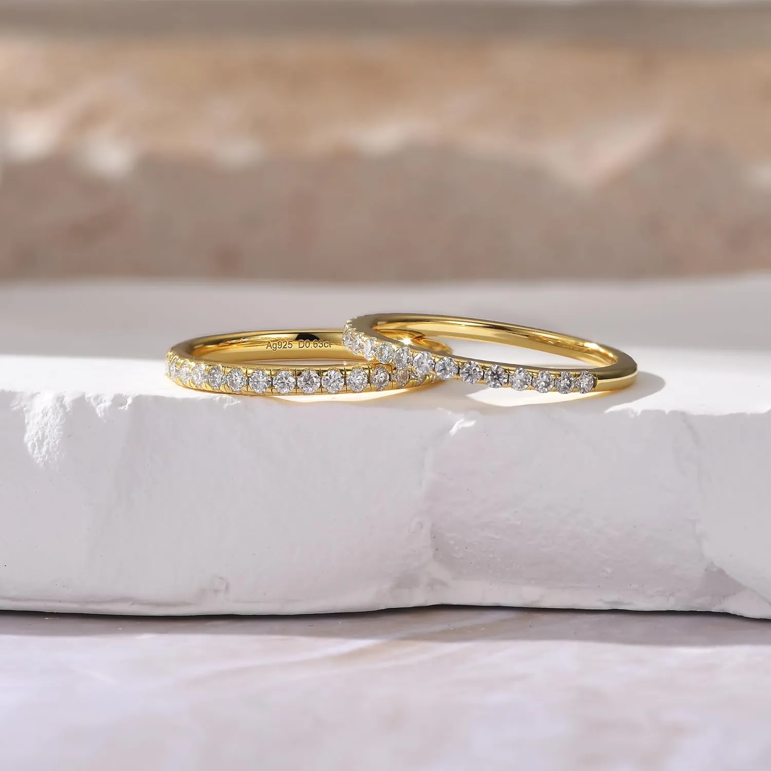 925 Silver 2mm Moissanite Wedding Band, 14K Gold-Filled Silver Stacking Eternity Ring for Women
