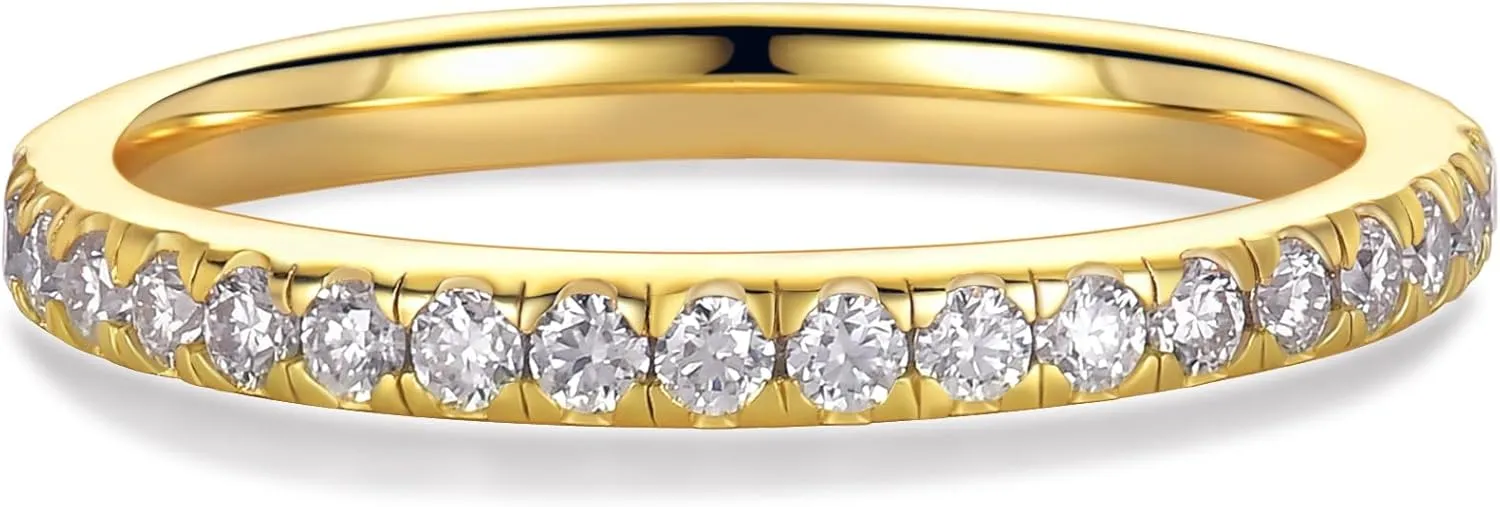 925 Silver 2mm Moissanite Wedding Band, 14K Gold-Filled Silver Stacking Eternity Ring for Women
