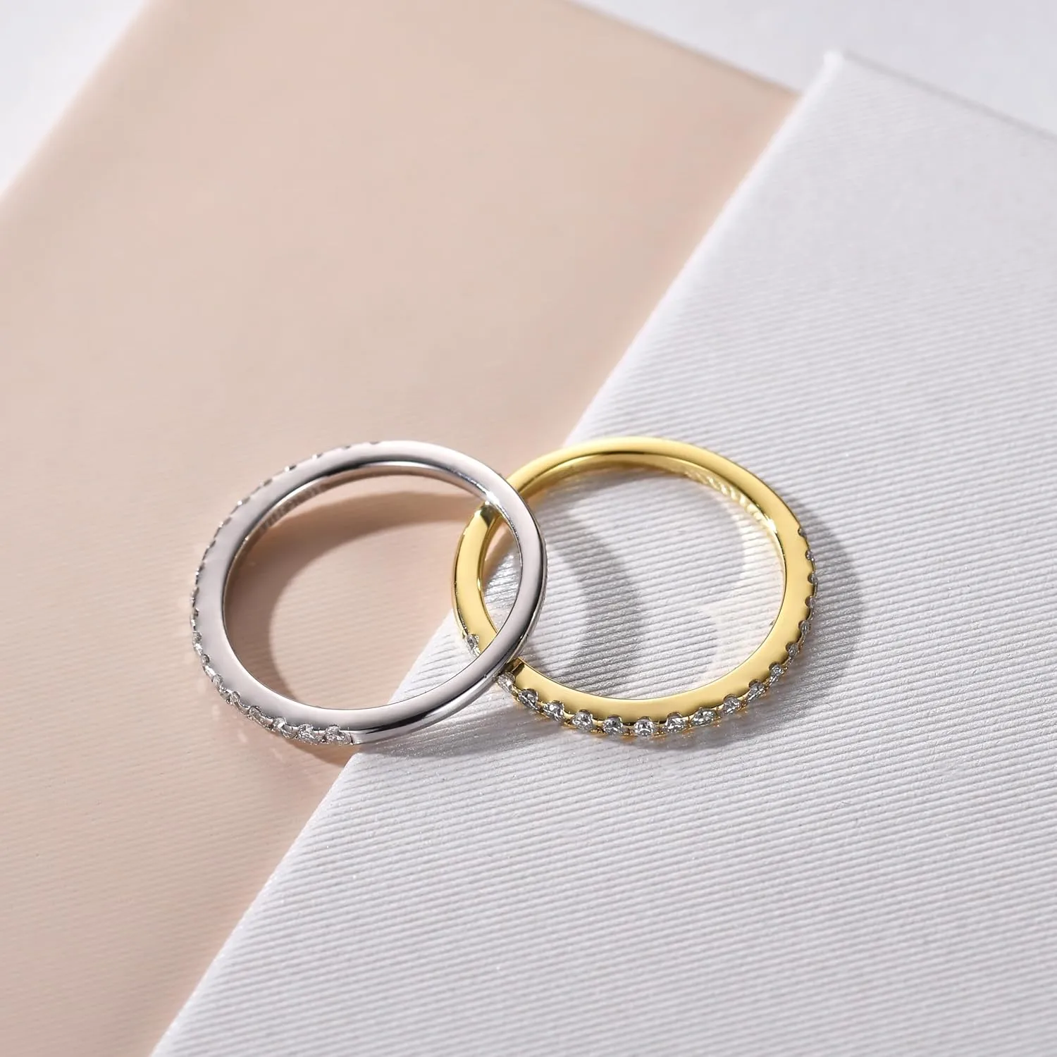925 Silver 2mm Moissanite Wedding Band, 14K Gold-Filled Silver Stacking Eternity Ring for Women