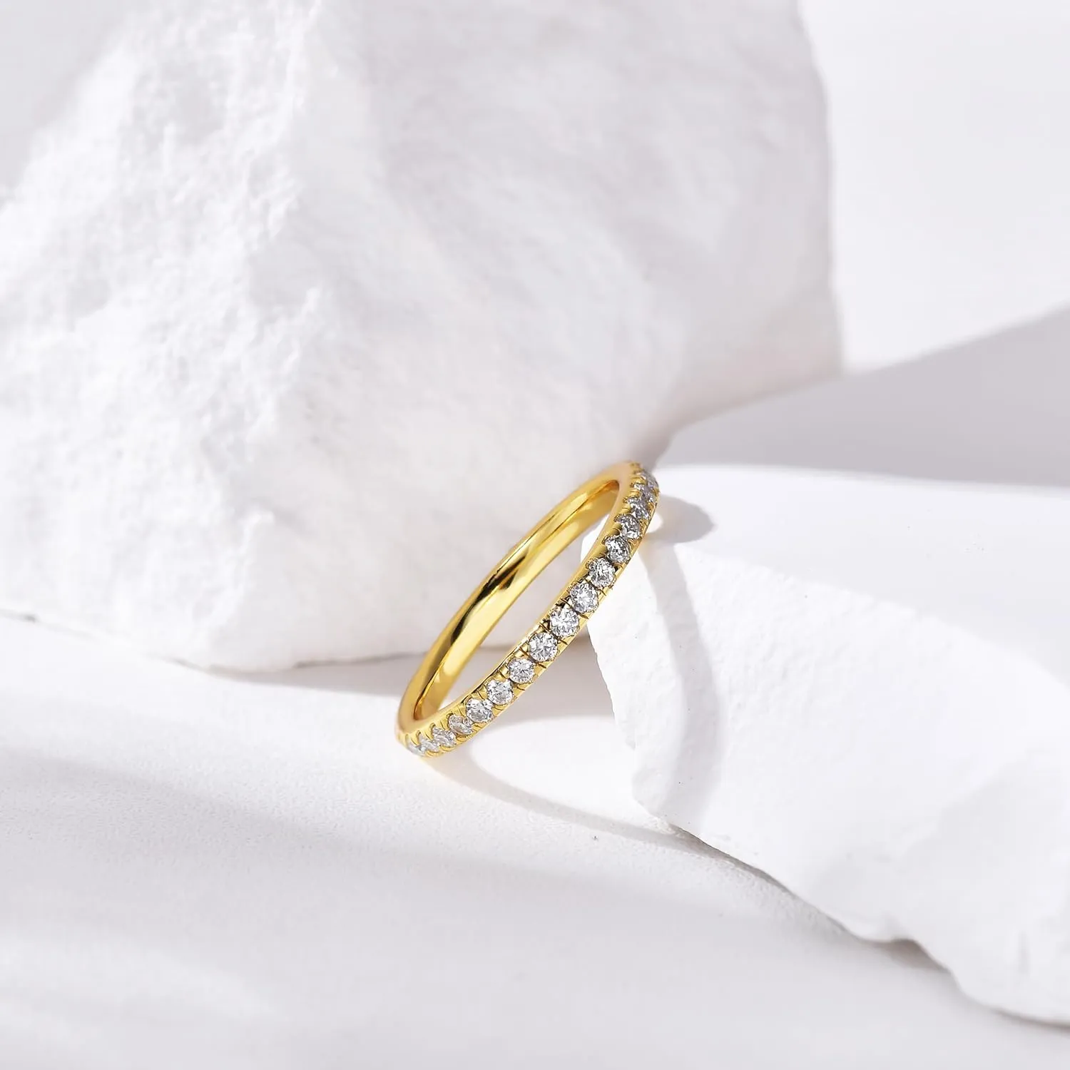 925 Silver 2mm Moissanite Wedding Band, 14K Gold-Filled Silver Stacking Eternity Ring for Women