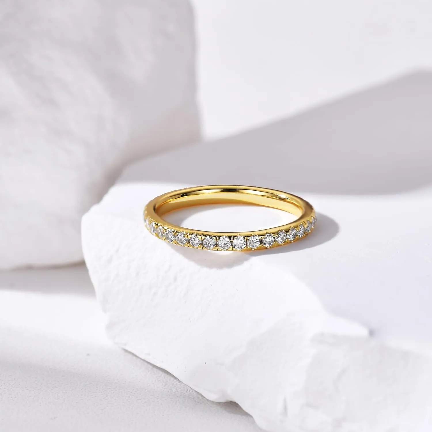 925 Silver 2mm Moissanite Wedding Band, 14K Gold-Filled Silver Stacking Eternity Ring for Women