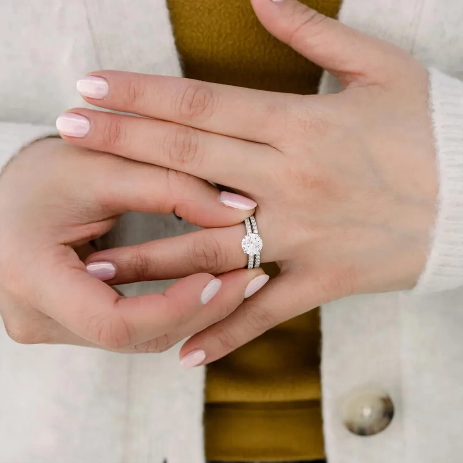 925 Silver 2mm Moissanite Wedding Band, 14K Gold-Filled Silver Stacking Eternity Ring for Women