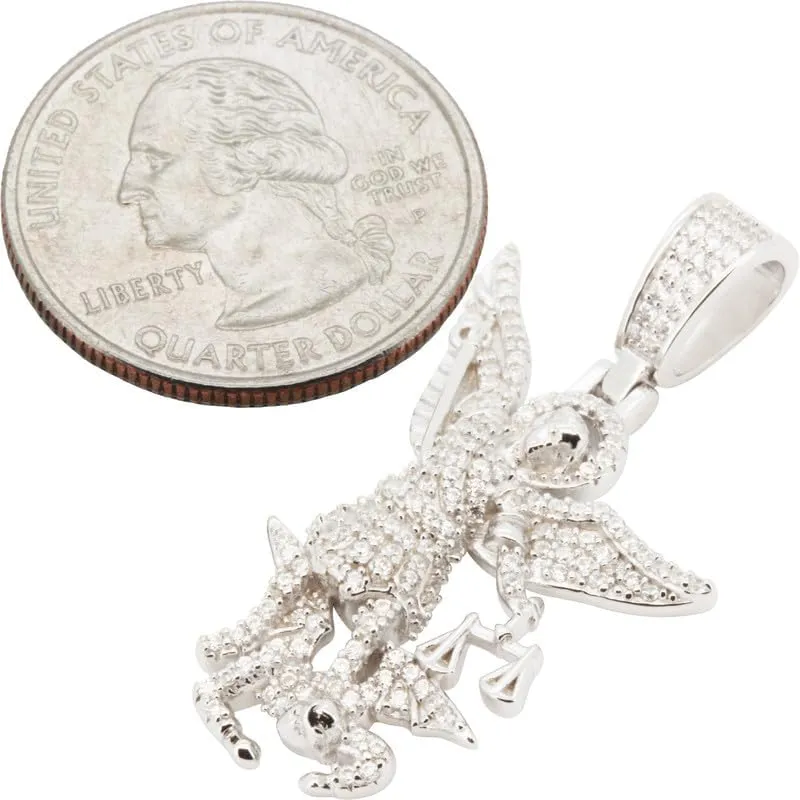 925 Sterling Silver 14K White/Yellow Gold Finish AAA Cubic Zirconia Saint Michael The Archangel Pendant 1.5MM Franco/2MM Moon Cut Bead Ball Chain Necklace For Women & Men 20-24 Fine Jewelry
