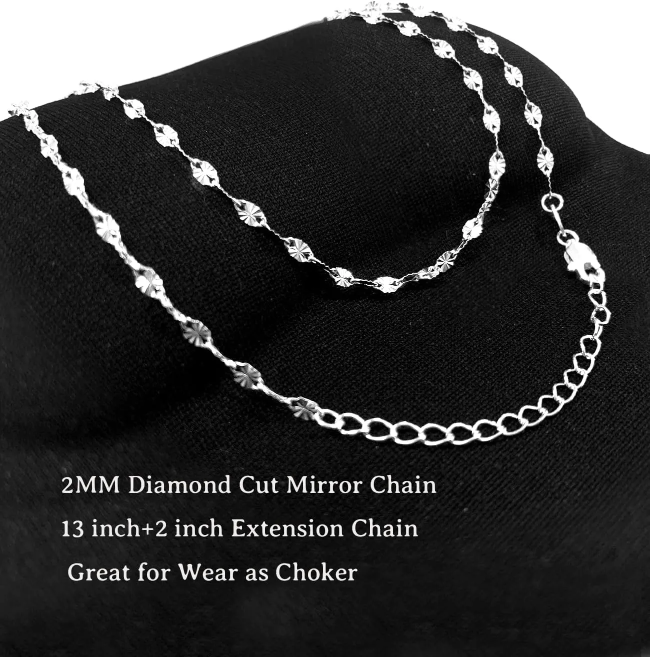 925 Sterling Silver 2mm Chain Necklace for Women Thin Mirror Chain Dainty Cute Choker Necklaces for Women 16 18 20 Inch