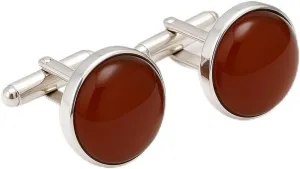 925 Sterling Silver Carnelian Cuff Links for Men, Classic Round Design, Elegant Jewelry Gift