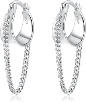925 Sterling Silver Chain Dangle Drop Earrings Huggie Hoop Earrings for Women Trendy for Mother Her