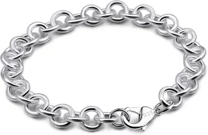 925 Sterling Silver Classic Round Cable Wire Link Bracelet Women Cuban Curb Oval Belcher Link Chain 5.9 to 9 in For Men 24k Gold Plated Cuff Jewelry Gift