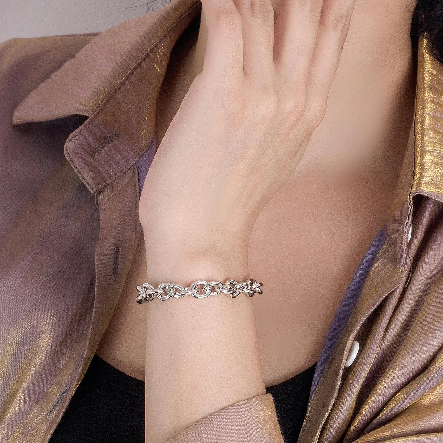 925 Sterling Silver Classic Round Cable Wire Link Bracelet Women Cuban Curb Oval Belcher Link Chain 5.9 to 9 in For Men 24k Gold Plated Cuff Jewelry Gift