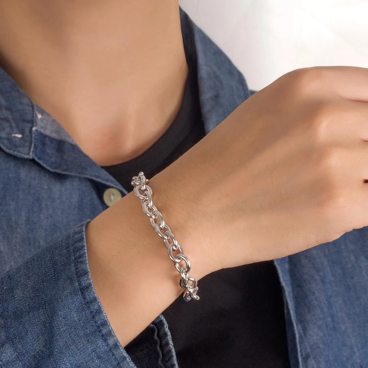 925 Sterling Silver Classic Round Cable Wire Link Bracelet Women Cuban Curb Oval Belcher Link Chain 5.9 to 9 in For Men 24k Gold Plated Cuff Jewelry Gift