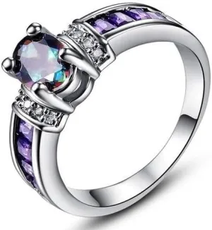 925 Sterling Silver Colorful Stone Purple Diamond Ring Exquisite Colorful Oval Zircon Stone Ring Fashionable Women's Wedding Engagement Party Couple Ring
