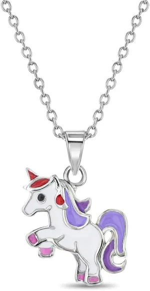 925 Sterling Silver Cute 16" Multicolor Enamel Unicorn Pendant Necklace for Girls - Wonderful Magic Unicorn Necklaces for Children & Preteens - Stylish Small Magical Creature Jewelry for Young Girls