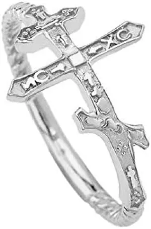 925 Sterling Silver Dainty Sideways Orthodox Cross Rope Religious Ring, Christian Religious Jewelry Gift for Men and Women, Made in the USA