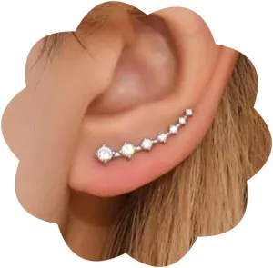 925 Sterling Silver Ear Cuffs Sparkling 7 Crystals Ear Crawler Earrings Cubic Zirconia Climber Cartilage Ear Wrap Hypoallergenic Earring for Women
