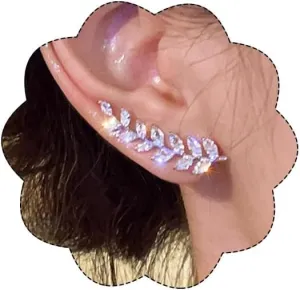 925 Sterling Silver Ear Cuffs Sparkling 7 Crystals Ear Crawler Earrings Cubic Zirconia Climber Cartilage Ear Wrap Hypoallergenic Earring for Women