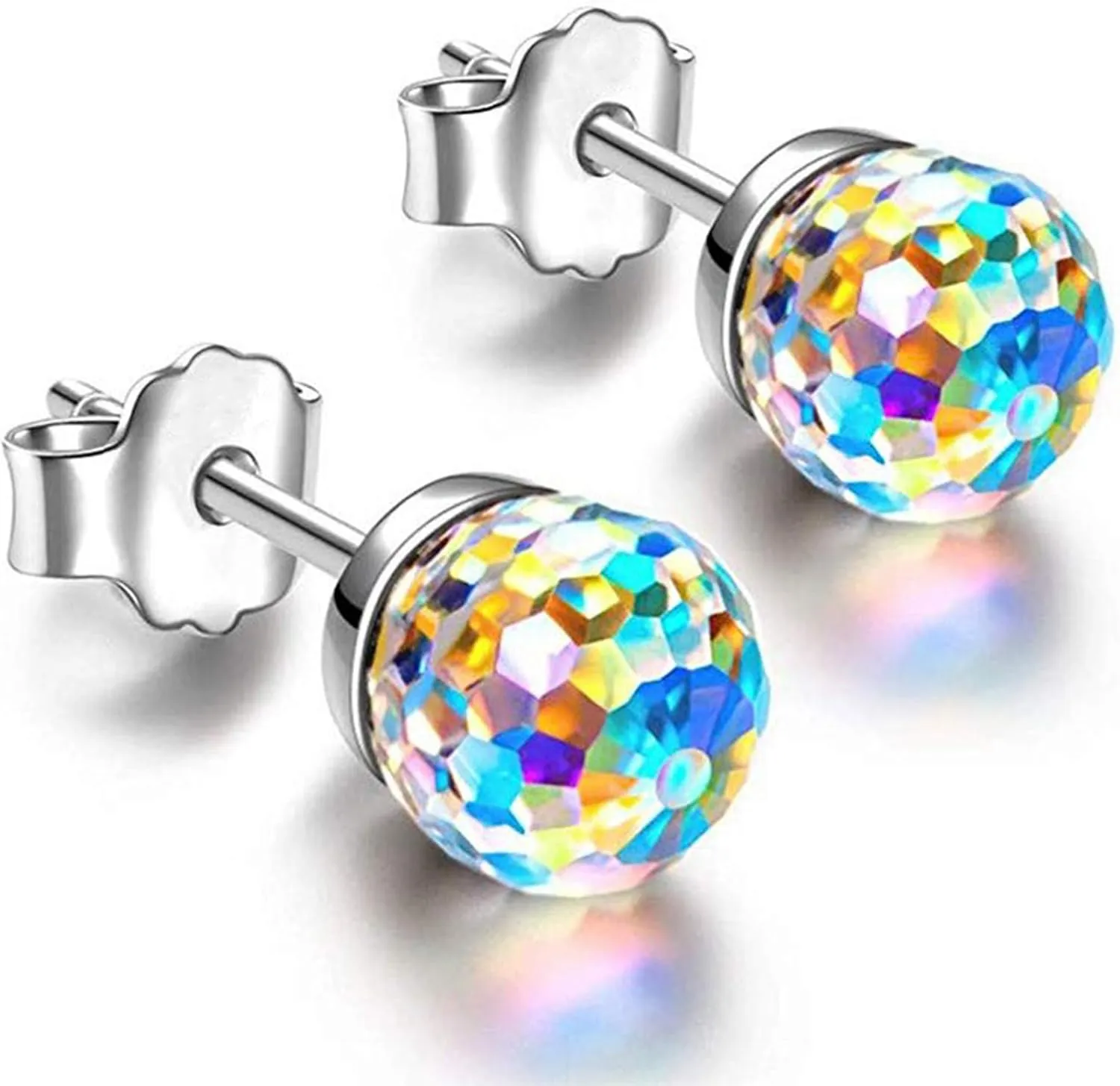 925 Sterling Silver for Sensitive Ears Colourful Sparkling Full Diamond Stud Earrings Best Gifts for Women's Birthday Anniversaries Jewelry