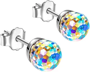 925 Sterling Silver for Sensitive Ears Colourful Sparkling Full Diamond Stud Earrings Best Gifts for Women's Birthday Anniversaries Jewelry