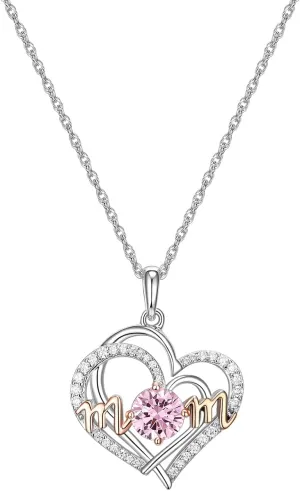925 Sterling Silver Love Heart Pendant Necklace, Cubic Zirconia Pendant Necklaces for women, Birthstone Jewelry Gifts for Mom
