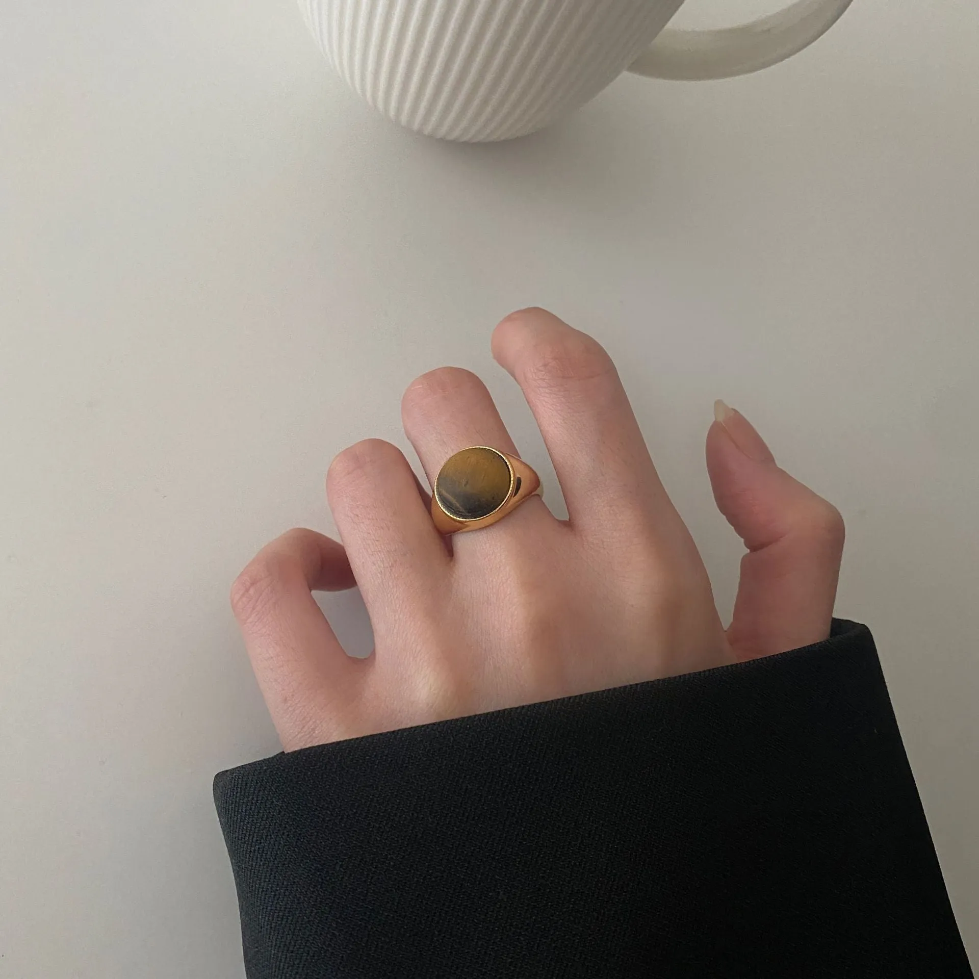 925 Sterling Silver Minimalist Silver Pearl Inlay Rings