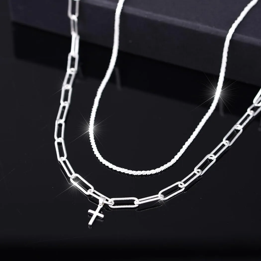 925 Sterling Silver Necklace for Women Dainty Layered Necklaces Silver Tiny Cross Pendant Necklace Jewelry Gifts