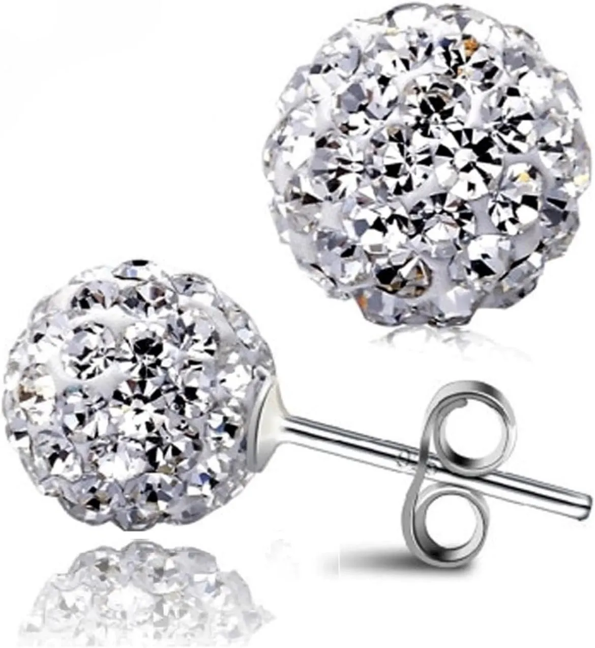 925 Sterling Silver Pave Crystal CZ Diamond Stud Earrings for Women, Sparkling Shamballa Disco Ball Stud Earrings, 6MM 8MM 10MM