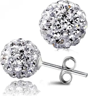 925 Sterling Silver Pave Crystal CZ Diamond Stud Earrings for Women, Sparkling Shamballa Disco Ball Stud Earrings, 6MM 8MM 10MM