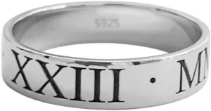 925 Sterling Silver Personalized Roman Numerals Ring Custom Band Coordinates Date Number Engraved Jewelry